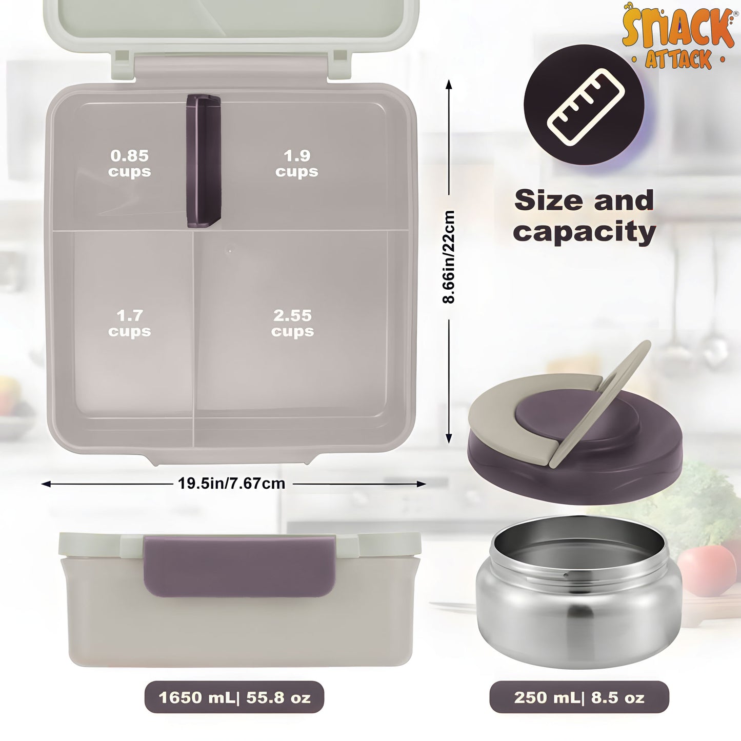 Gray Bear Pilot & Lion Bento Lunch Box with 9.7oz Thermos