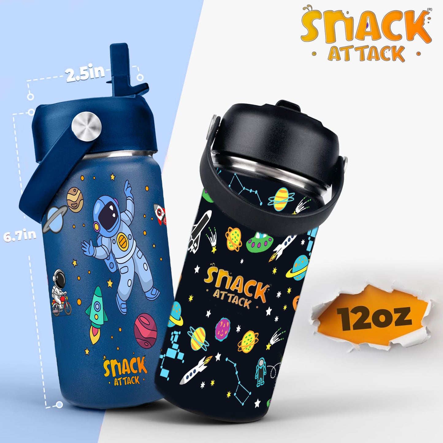 Snack Attack 12oz Kids' Water Bottle (Blue Astro)