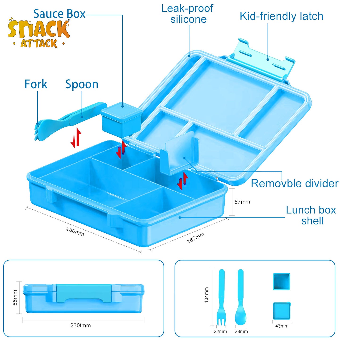 Snack Attack Light Blue Gamer Boy Bento Lunch Box – 5 Compartments