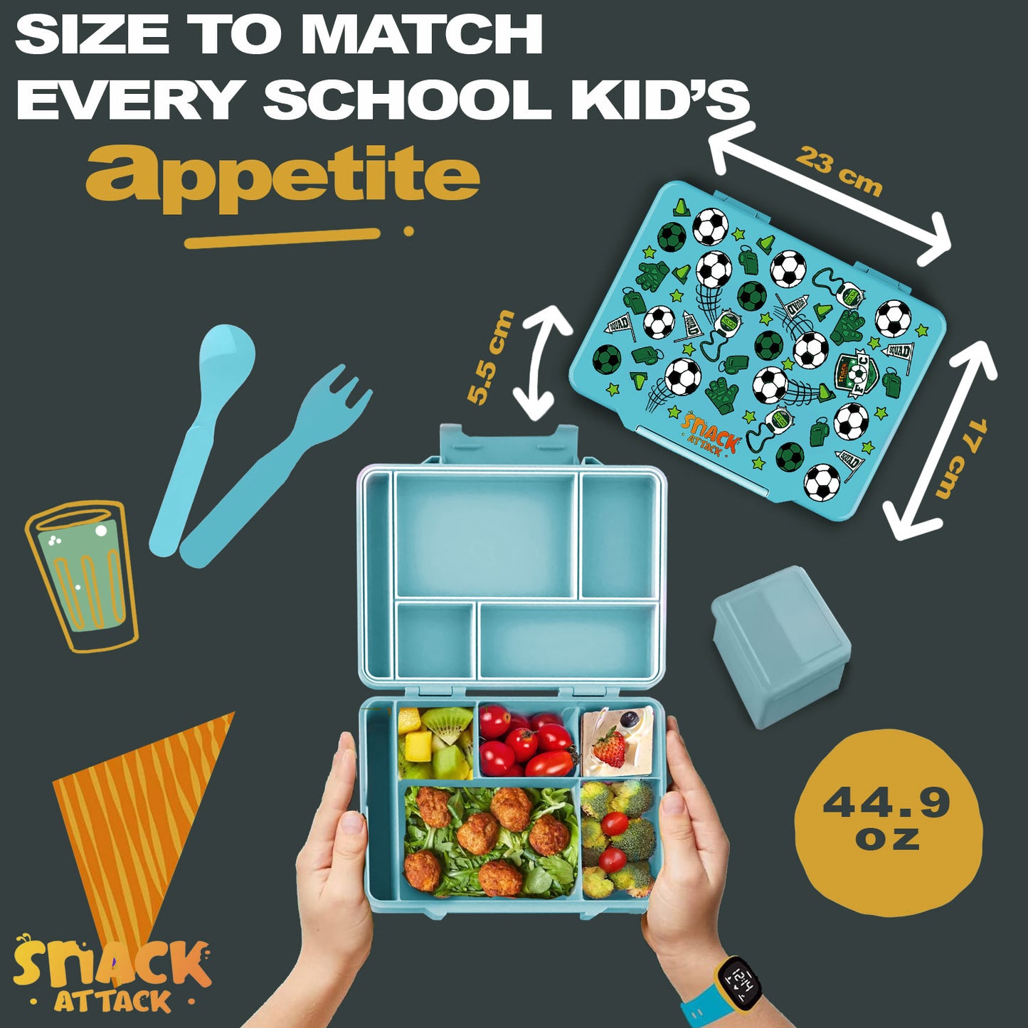 Snack Attack Green Soccer Bento Lunch Box – 5 Compartments