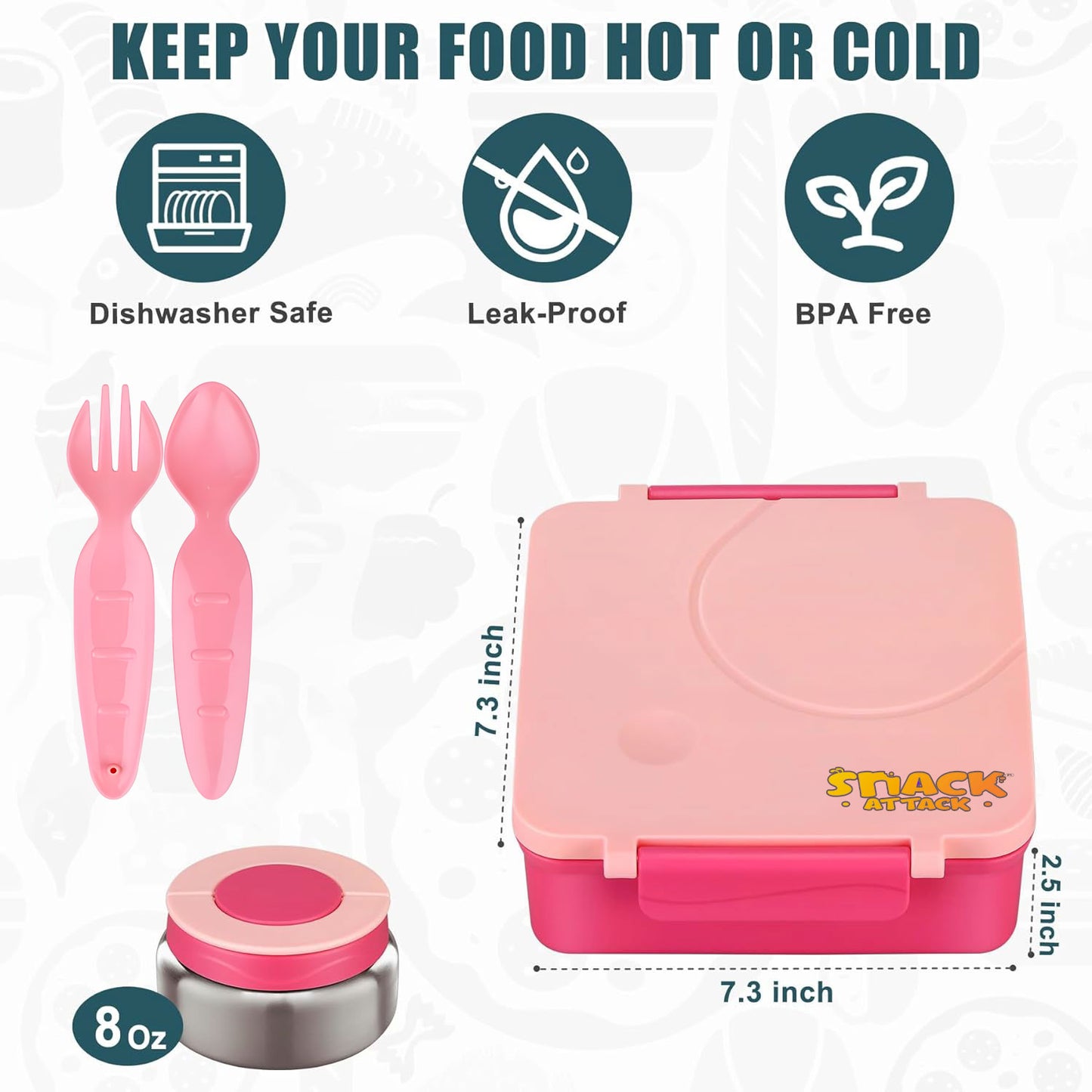 SA Bento Lunch Box for Kids school with 9.7oz Soup thermos Pink plain)