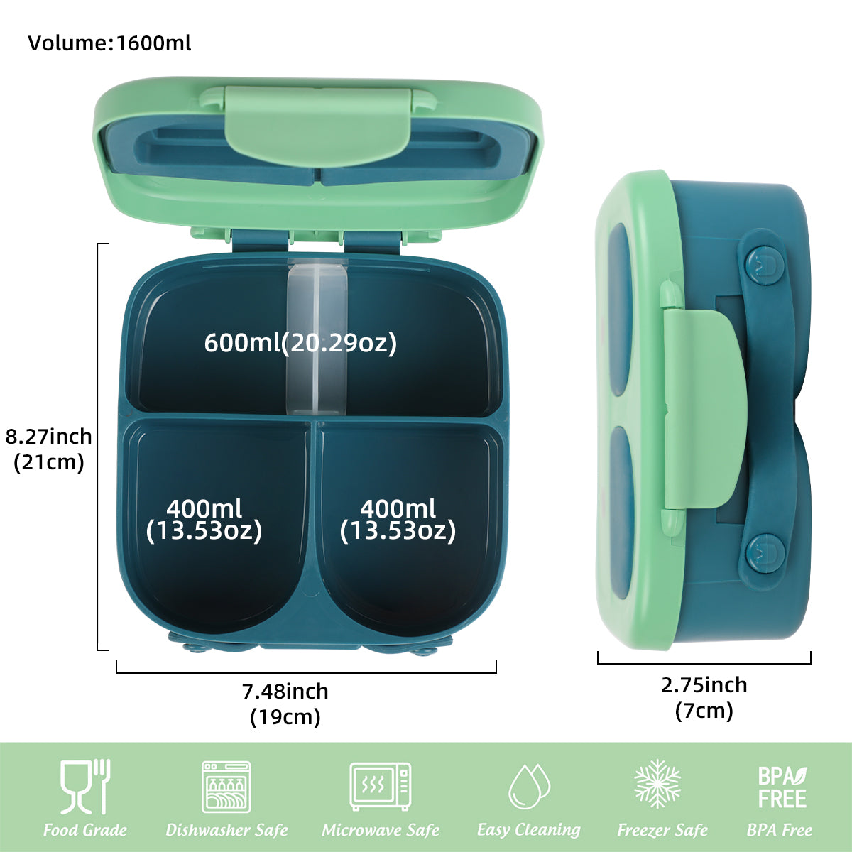 Green Bunny Bento Lunch Box – 3/4 Compartments