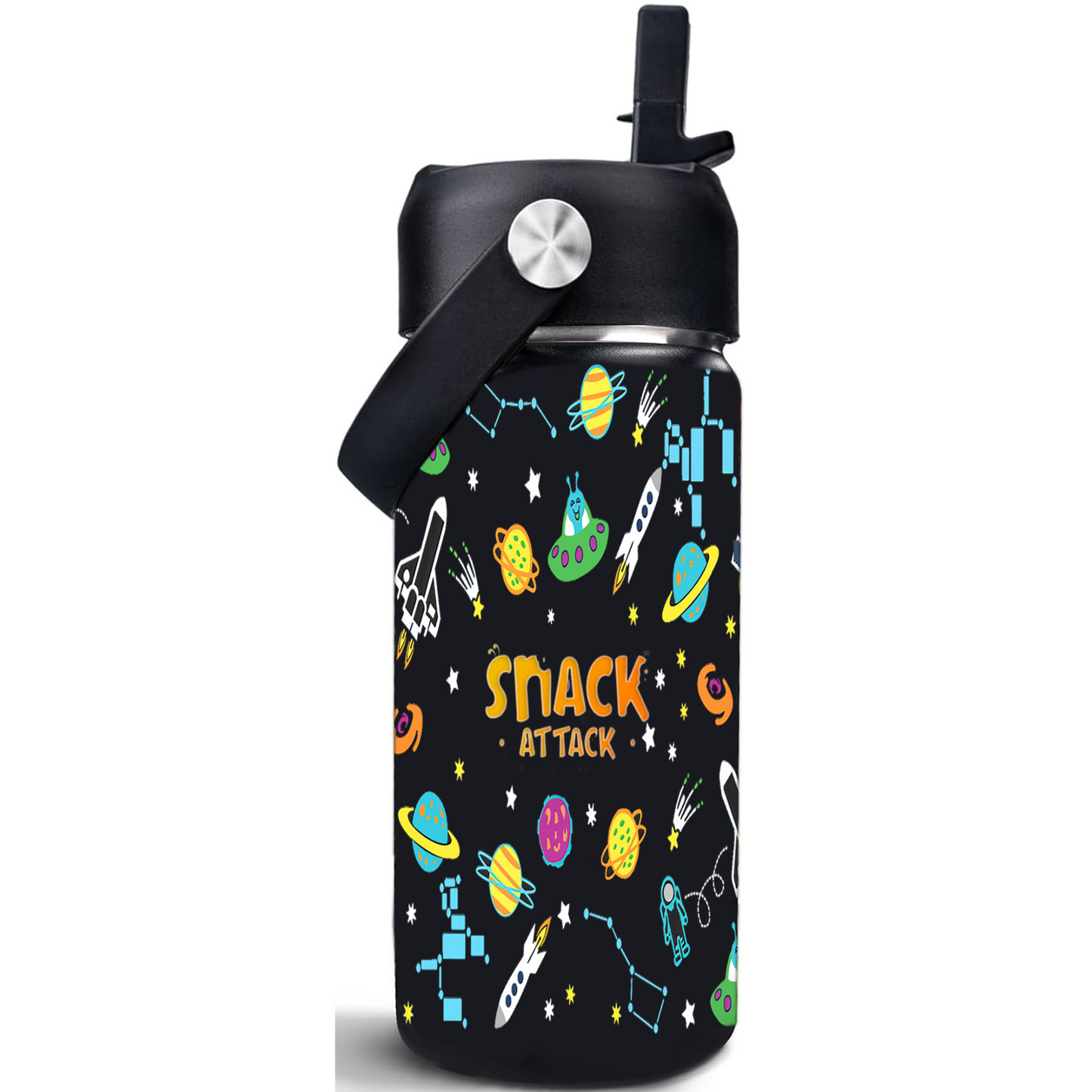 Snack Attack Kids Insulated Water Bottle-12oz (Black Astro)