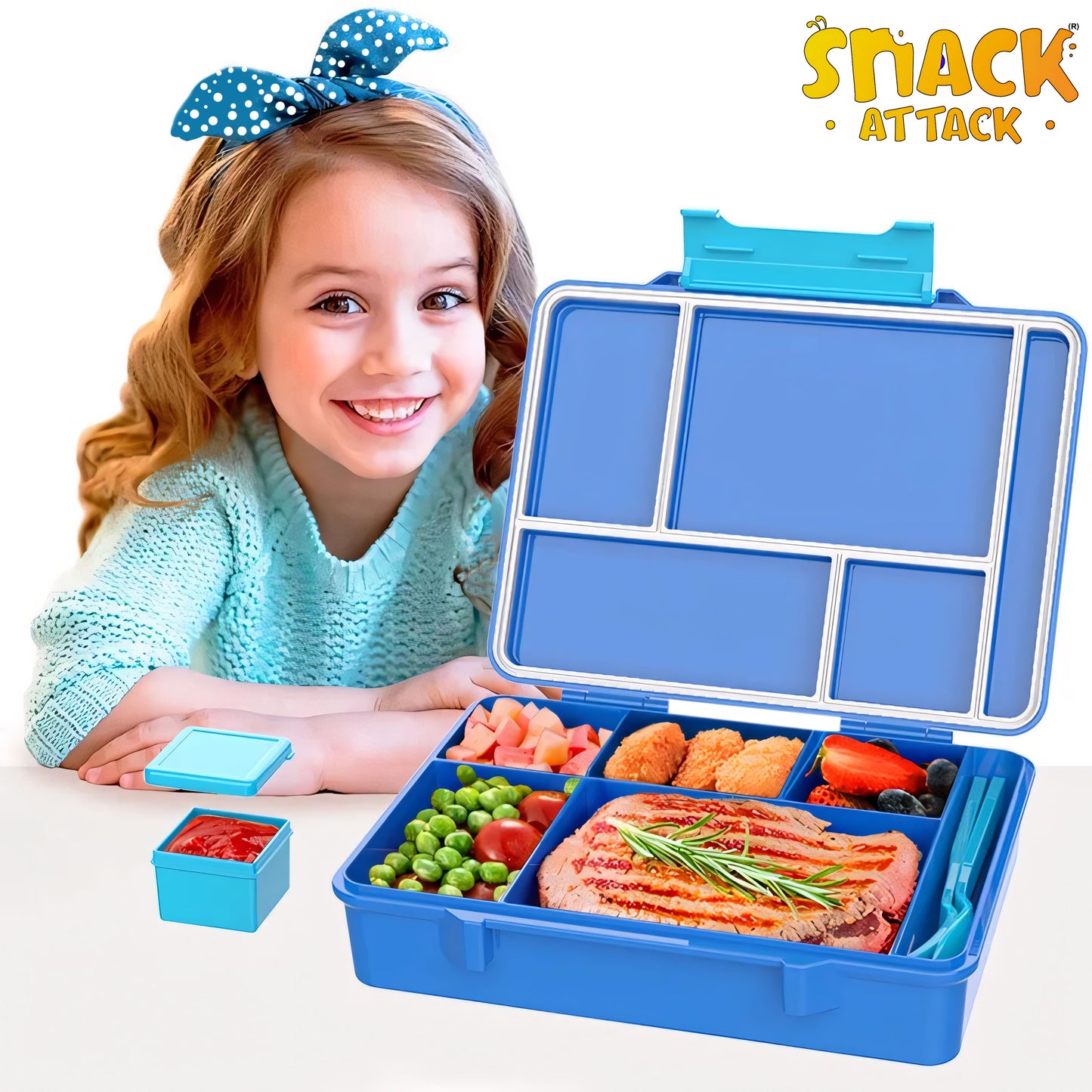 Snack Attack Blue Shark Bento Lunch Box – 5 Compartments