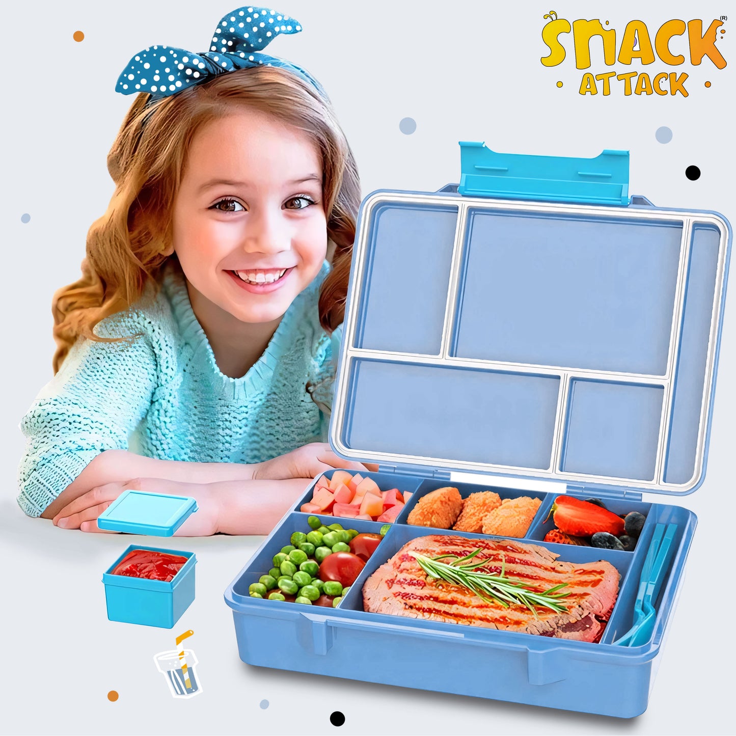 Snack Attack Light Blue Gamer Boy Bento Lunch Box – 5 Compartments