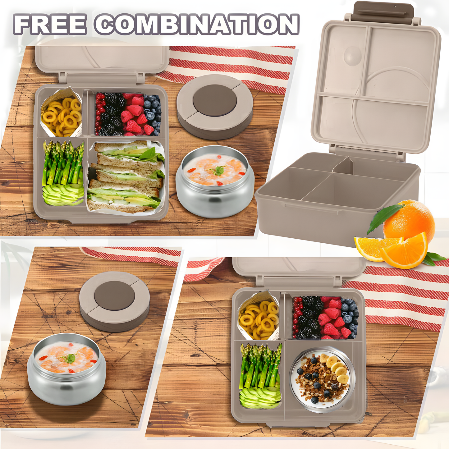 Khaki Lion Bento Lunch Box with 9.7oz Thermos