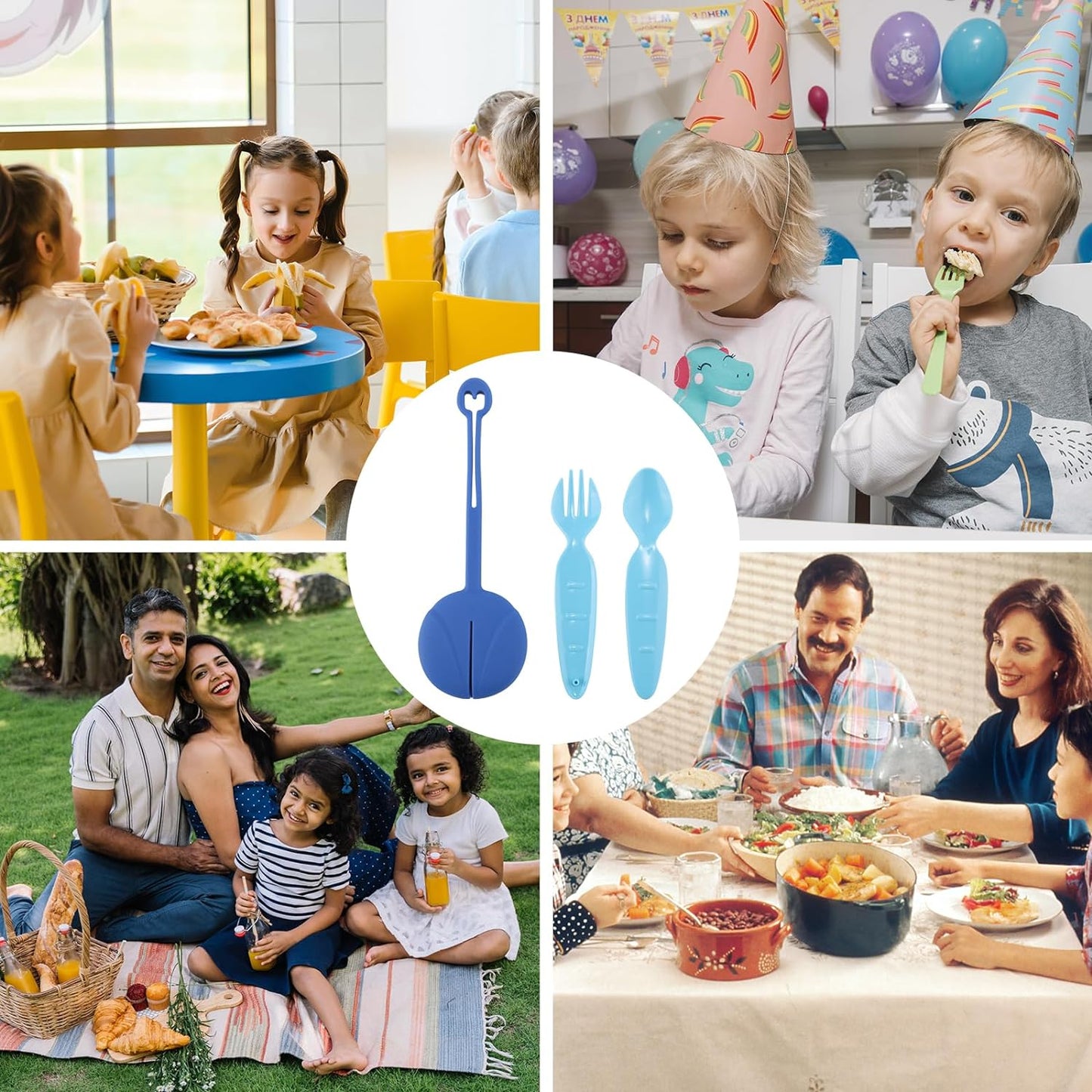 Snack Attack Kids Spoon & Fork Set with Silicone Pouch – BPA-Free, Foldable (Blue)