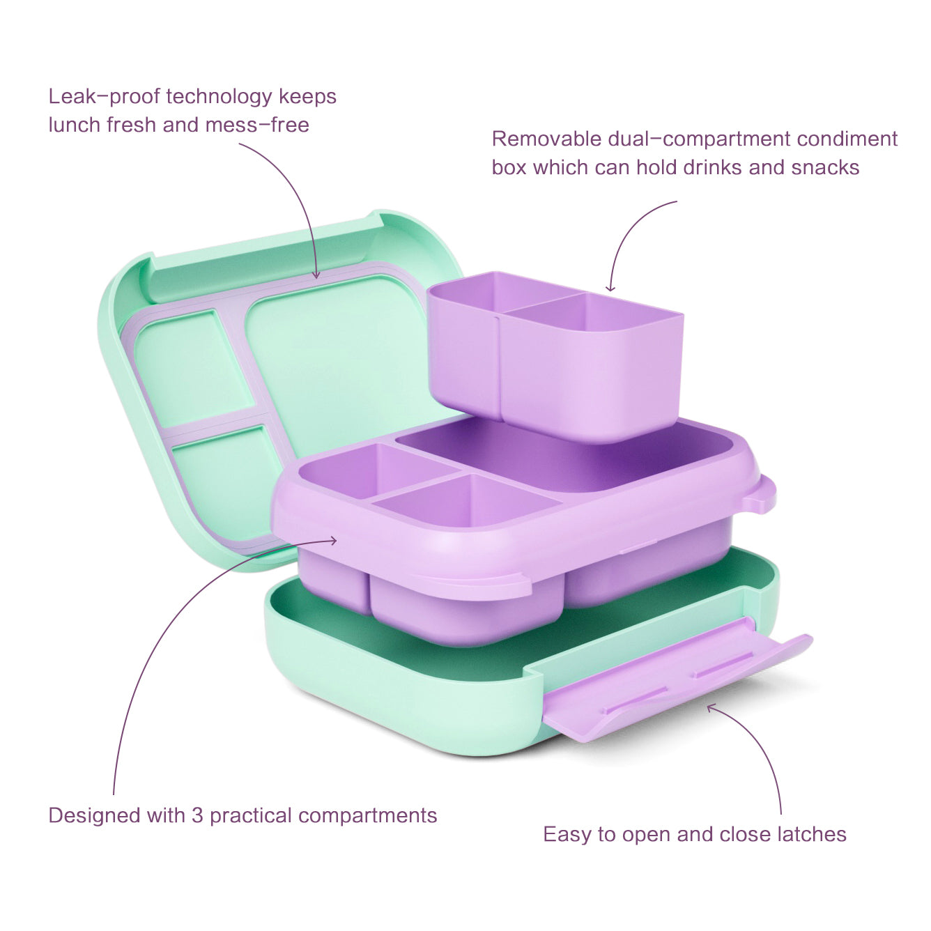 Snack Attack Bento Box, Mermaid Theme, Leakproof, Convertible,3to 10 Years,22.6x17.6x7cm,810ml- Aqua
