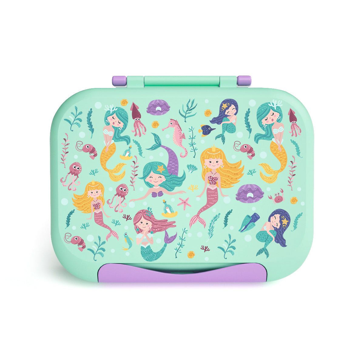 Snack Attack Bento Box, Mermaid Theme, Leakproof, Convertible,3to 10 Years,22.6x17.6x7cm,810ml- Aqua