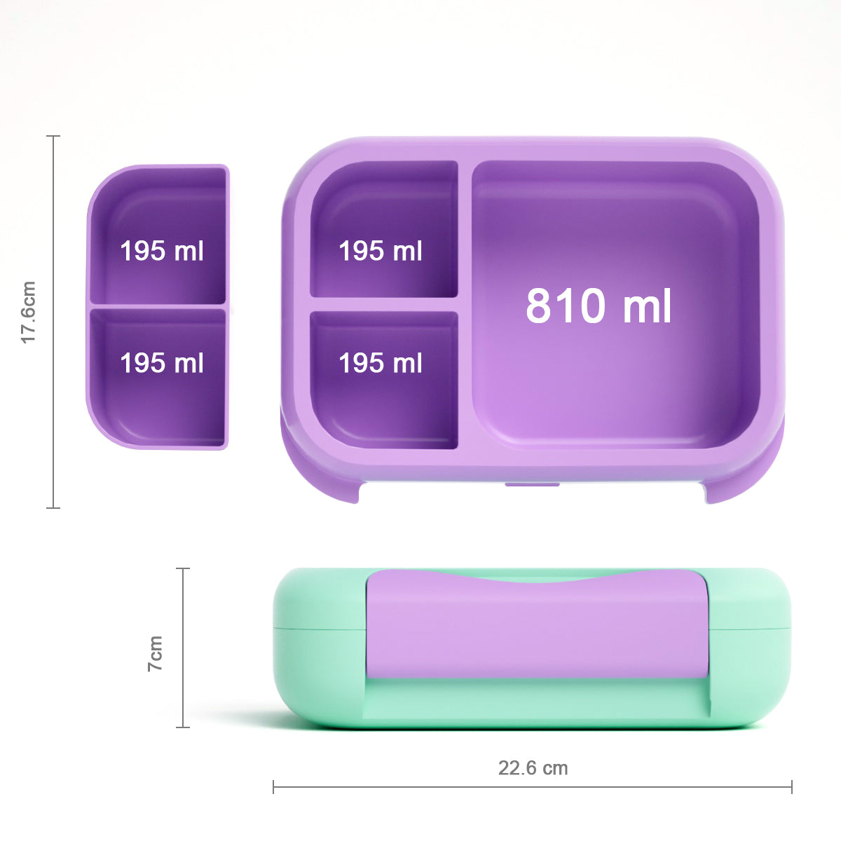 Snack Attack Bento Box, Mermaid Theme, Leakproof, Convertible,3to 10 Years,22.6x17.6x7cm,810ml- Aqua