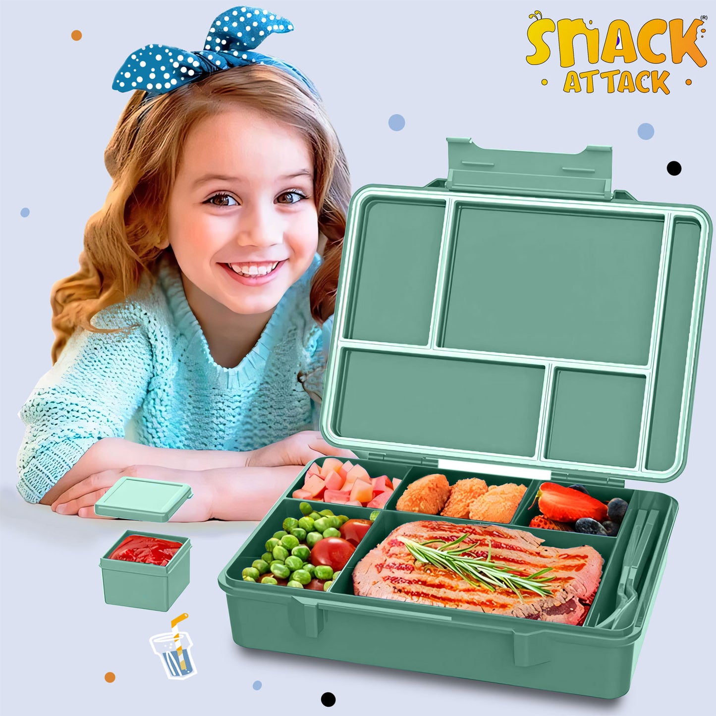 Snack Attack Green Soccer Bento Lunch Box – 5 Compartments