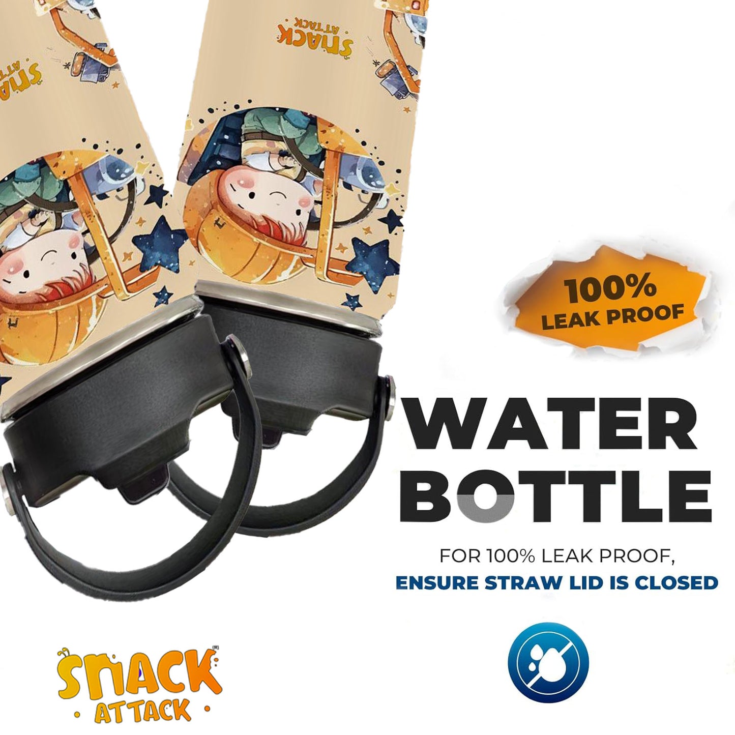 Snack Attack Kids Insulated Water Bottle-12oz Brown Construction 350ml