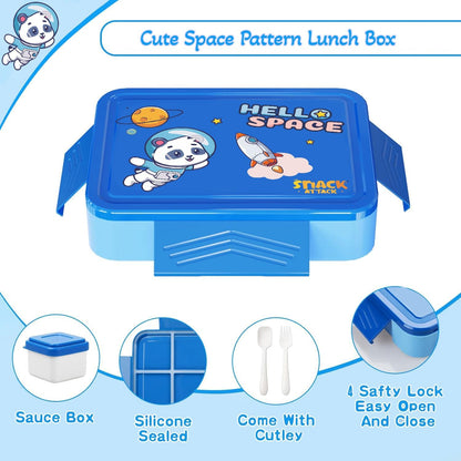 Kids' 5-Compartment Bento Box with Cutlery (Blue)