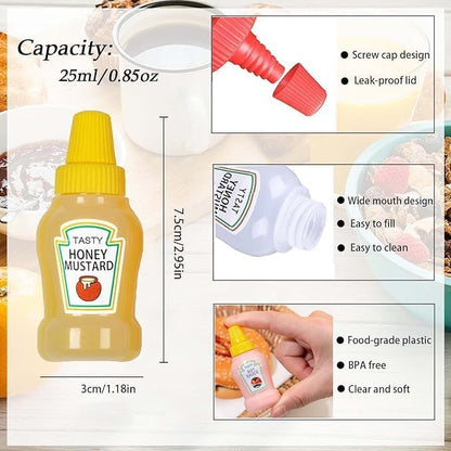 Mini Ketchup Bottle for Bento Box Accessories, 25ml Condiment Squeeze Bottles Empty Plastic Salad Dressing Container Tomato Ketchup Condiments Squirt Squeezable Jar for Sauces Syrup
