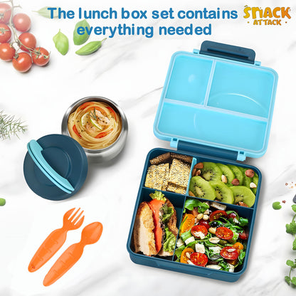 SA Bento Lunch Box for Kids school with 9.7oz Soup thermos Jar Blue Astro)