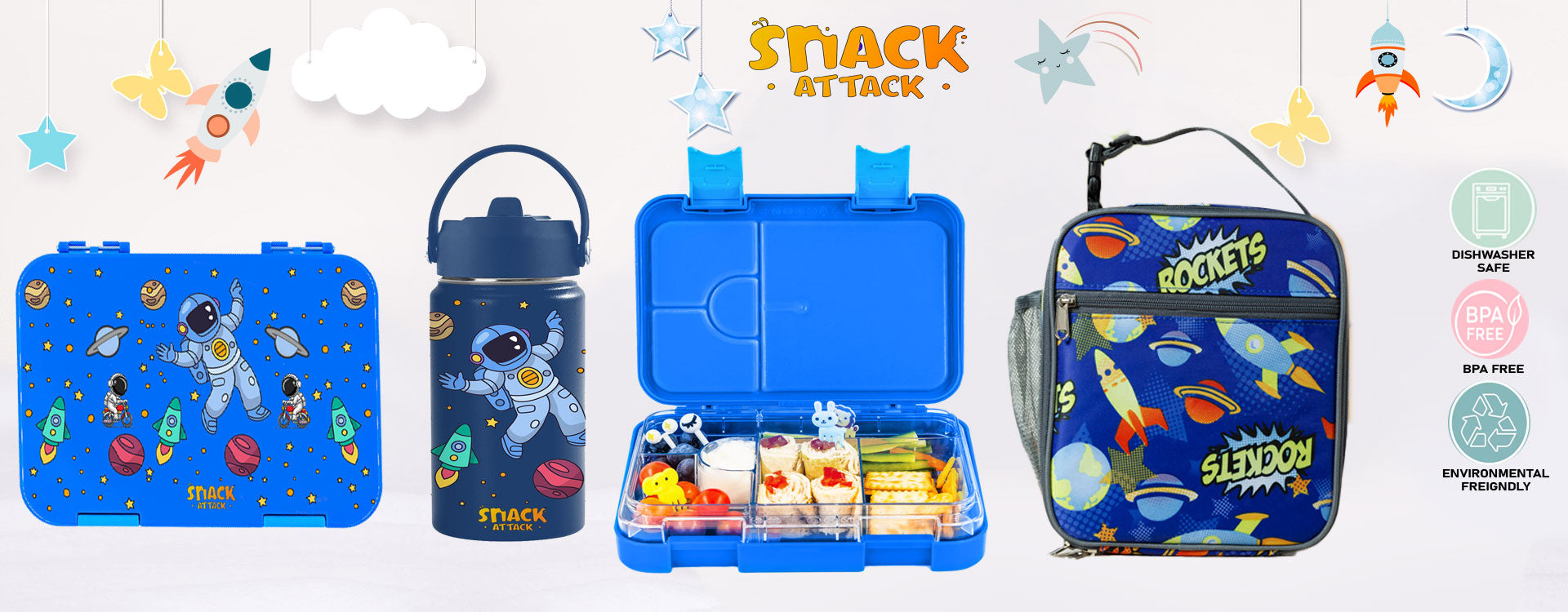Snack Attack Lunch Box for Kids school 4/6 Convertible Compartments Ba –