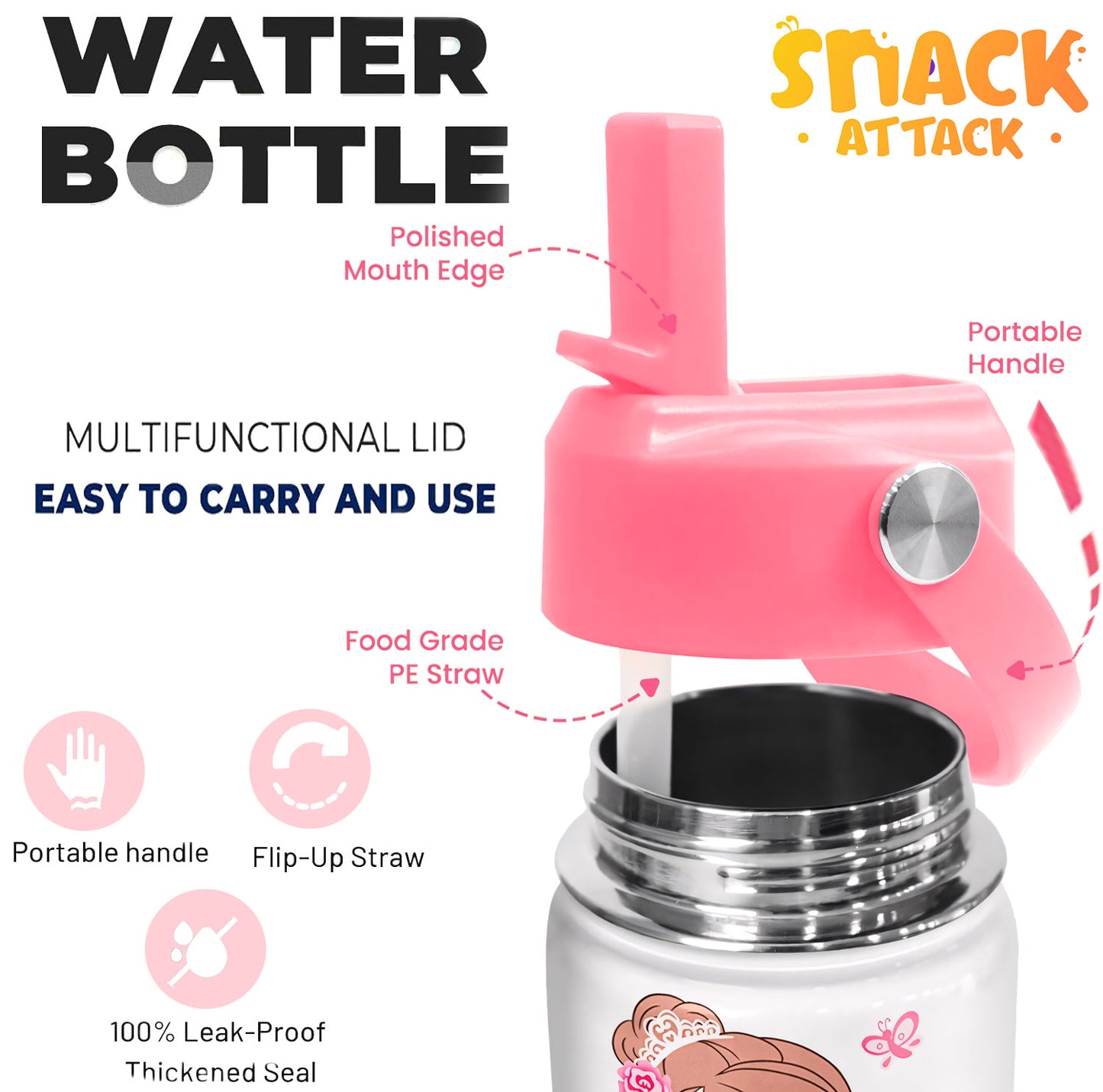 Snack Attack Kids Insulated Water Bottle-12oz White Ballerina Dancing Doll 350ml