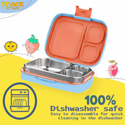 Snack Attack Bento Stainless Steel Lunch Box for Kids –3 Compartments | Space Astro Design Toddler with Spoon & Fork