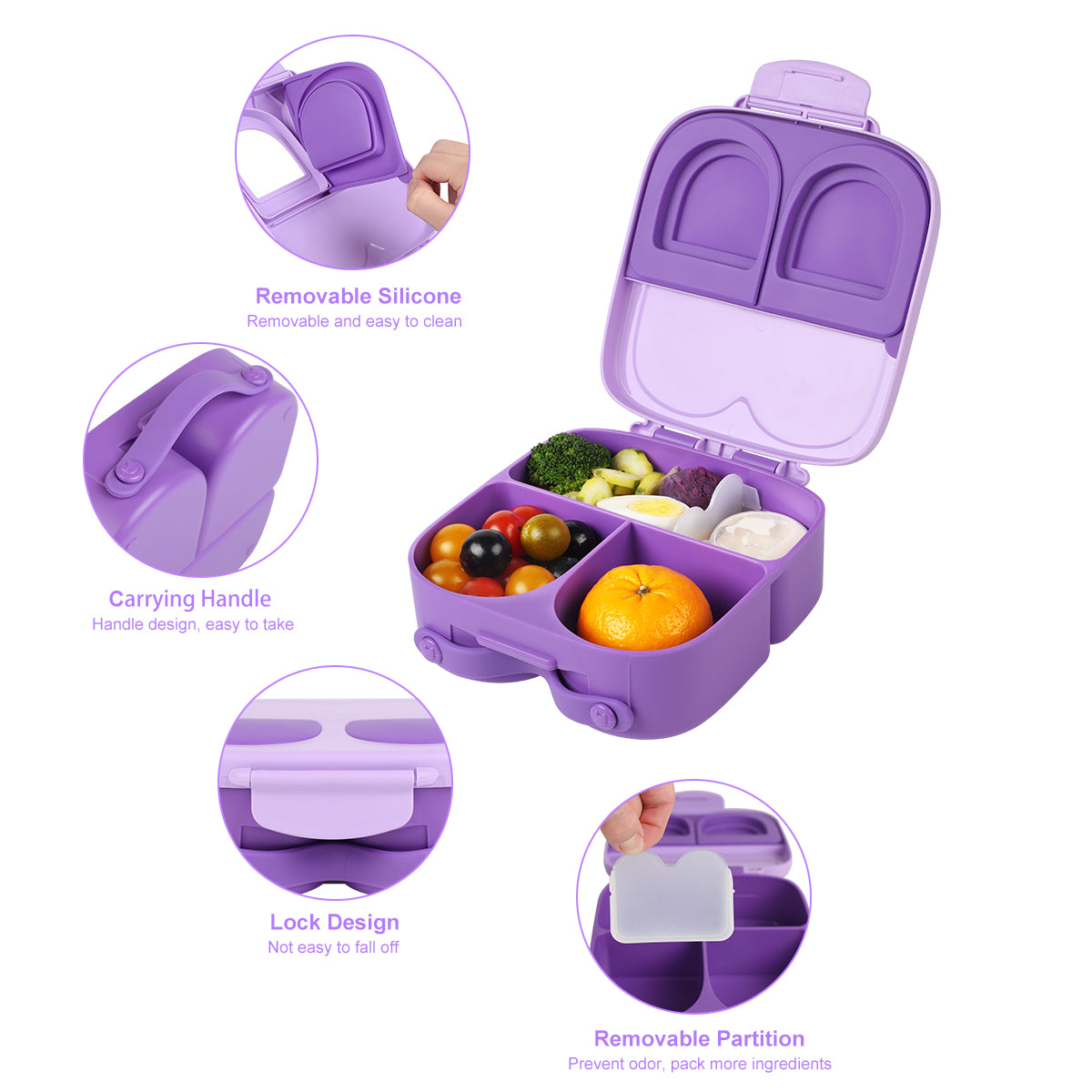 Purple Bunny Bento Lunch Box – 3/4 Compartments