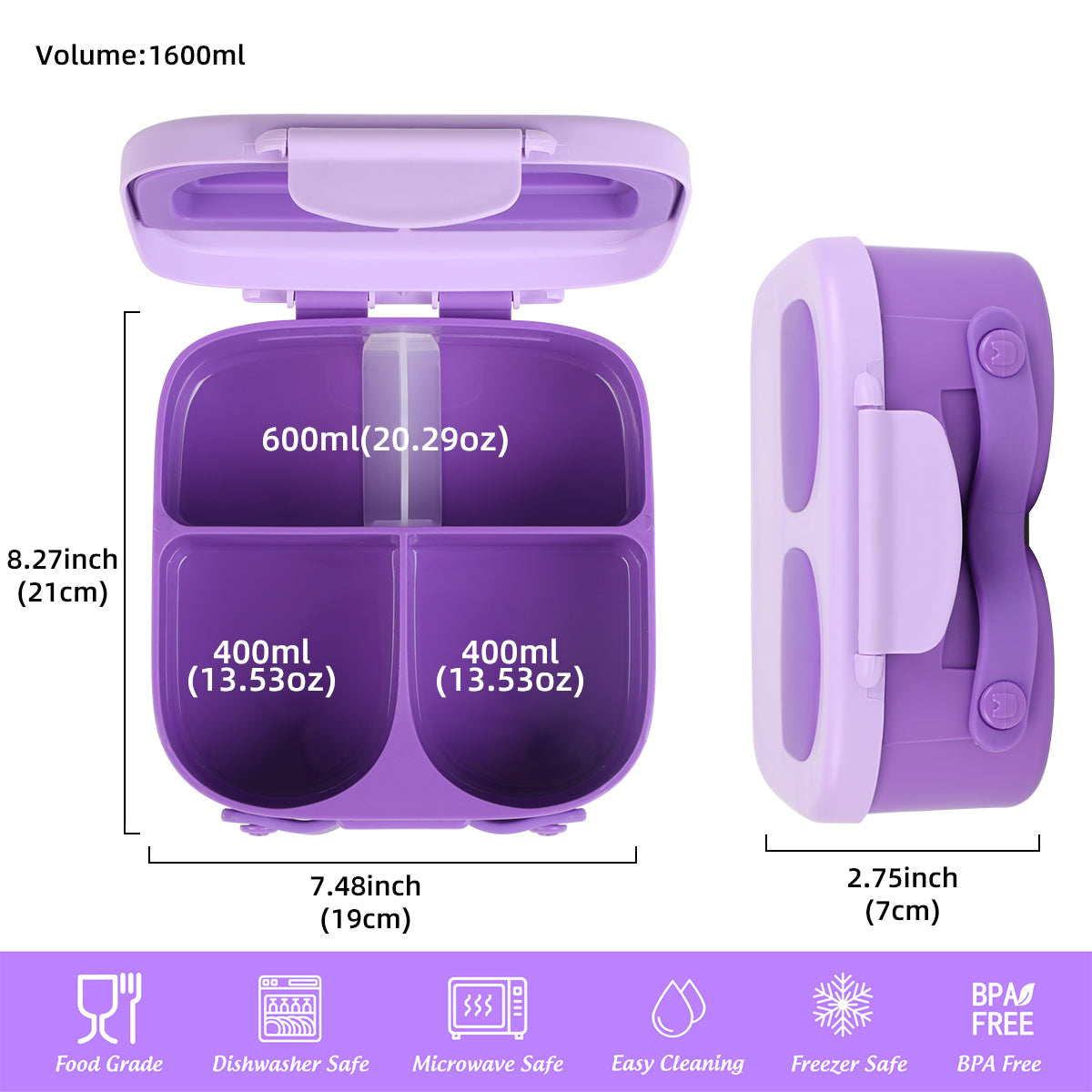 Purple Bunny Bento Lunch Box – 3/4 Compartments