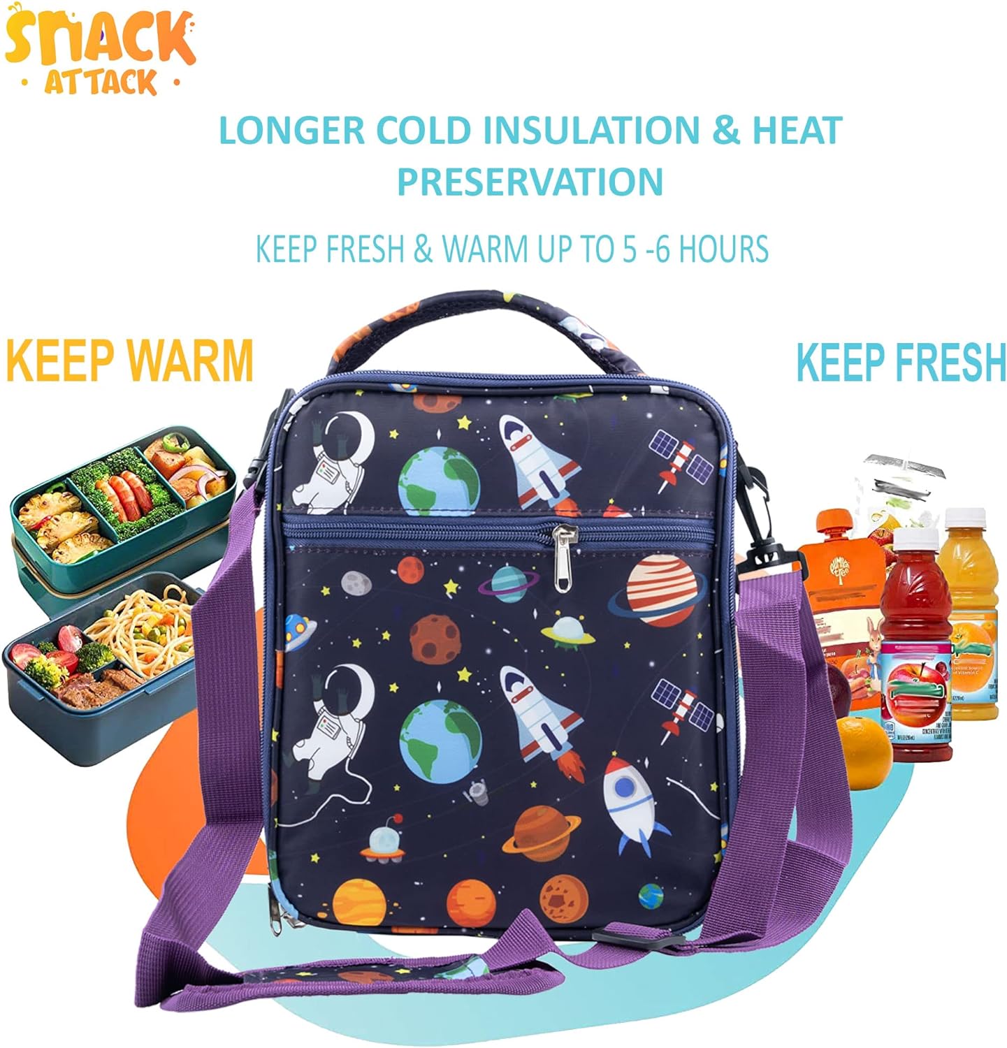 Snack Attack Astro Space Insulated Lunch Bag (Blue)