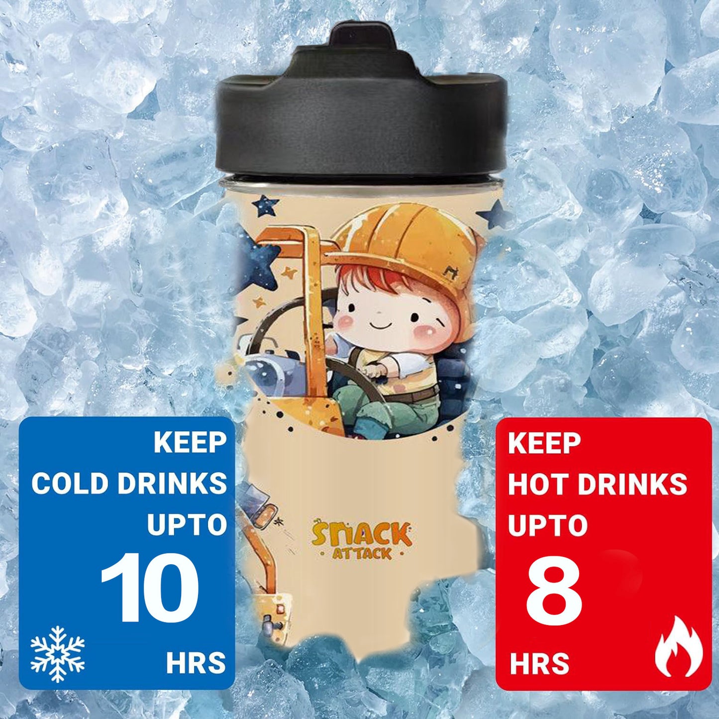 Snack Attack Kids Insulated Water Bottle-12oz Brown Construction 350ml