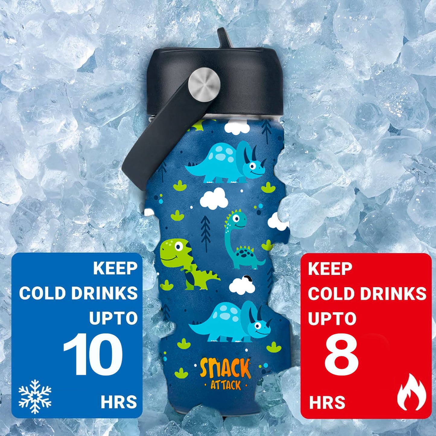 Snack Attack Kids Insulated Water Bottle-12oz Blue DIno 350ml