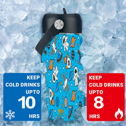 Snack Attack Kids Insulated Water Bottle-12oz Light Blue Space Astronaut 350ml