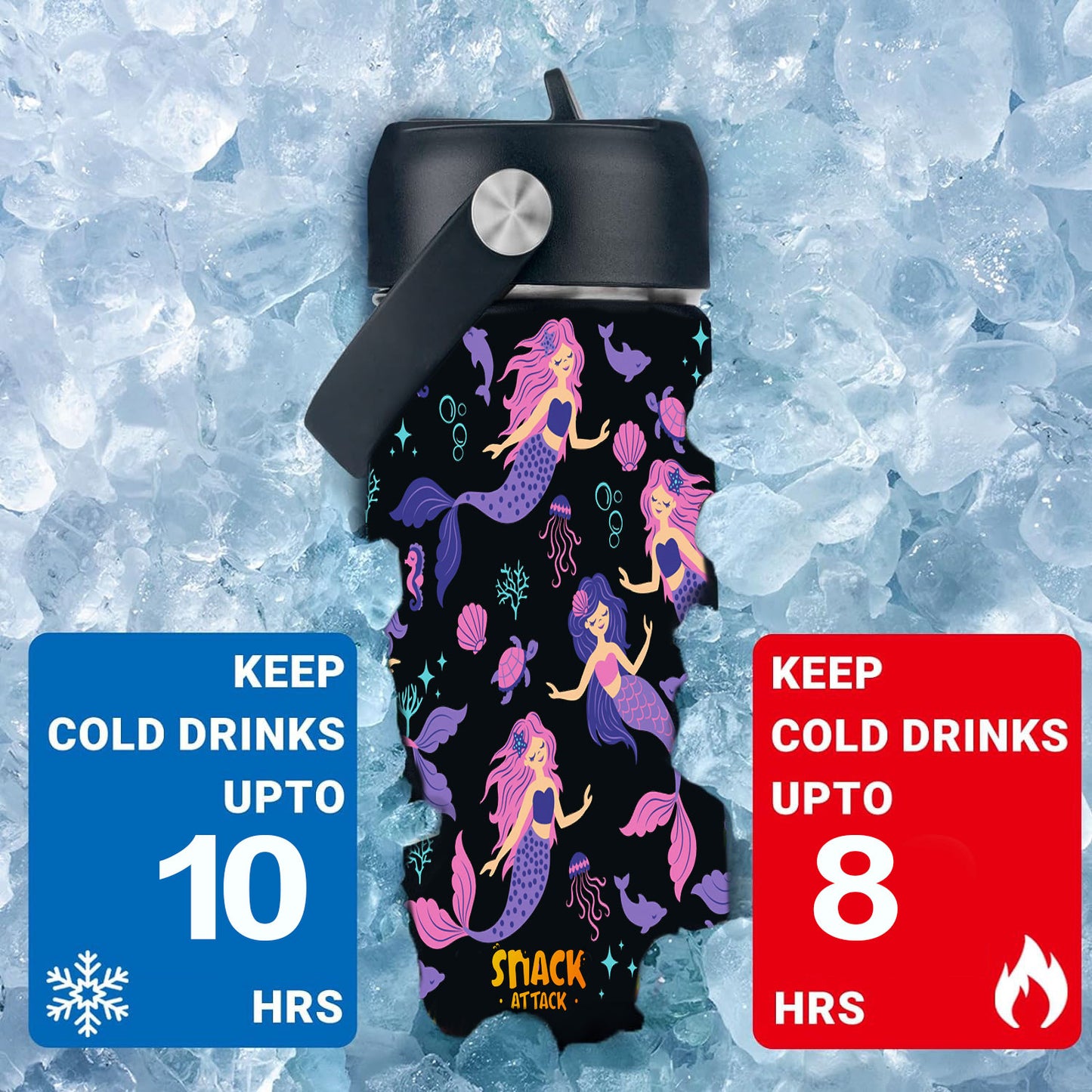 Snack Attack Kids Insulated Water Bottle-12oz Black Mermaid 350ml