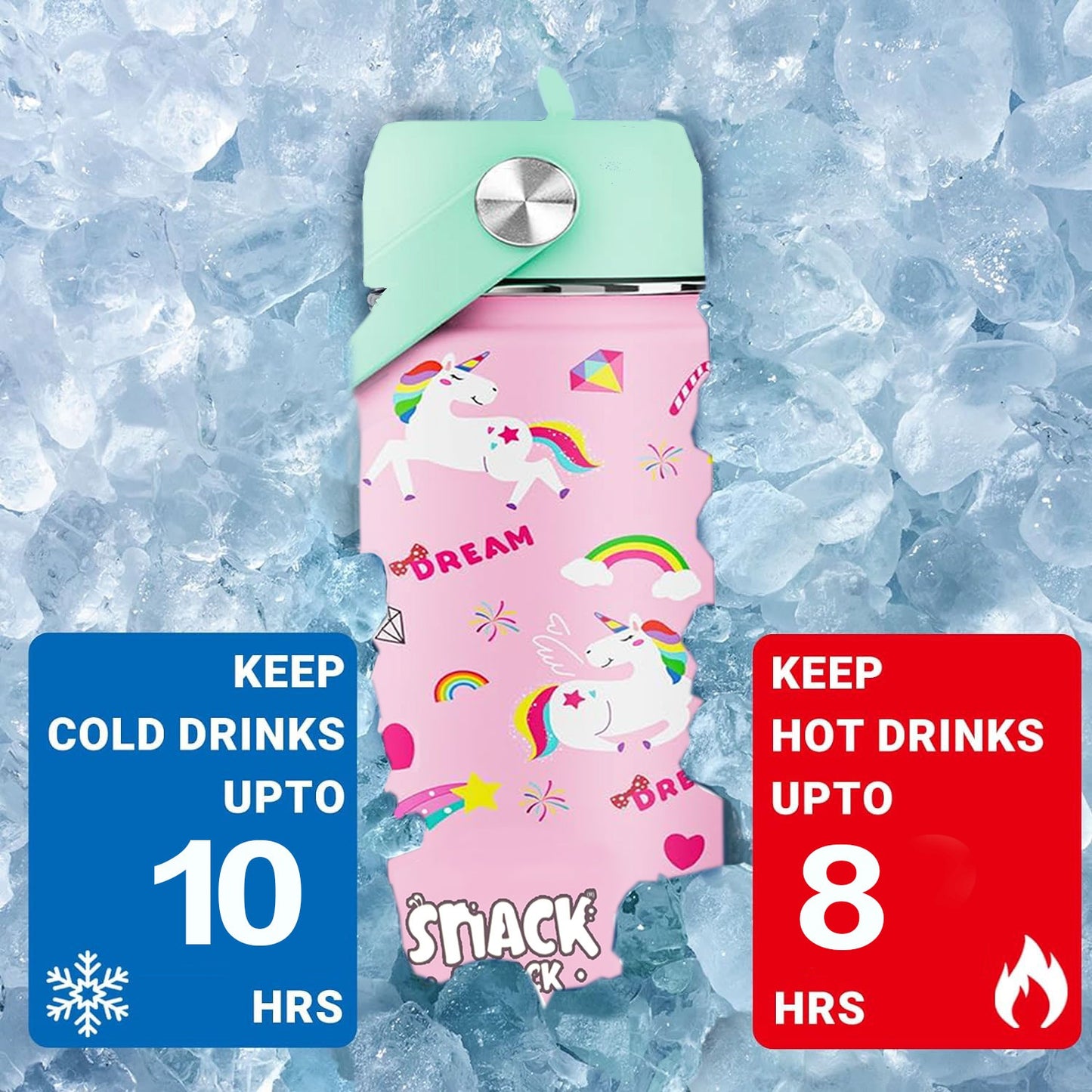 Snack Attack Kids Insulated Water Bottle-12oz (Pink Unicorn) 350ml
