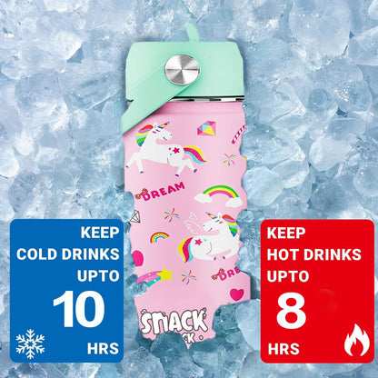 Snack Attack Kids Insulated Water Bottle-12oz (Pink Unicorn) 350ml