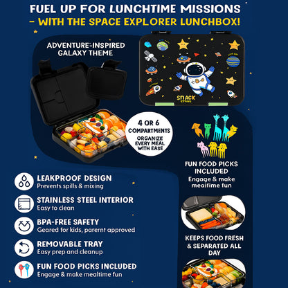 Lunch Box for Kids – 4/6 Compartments Black Astro theme