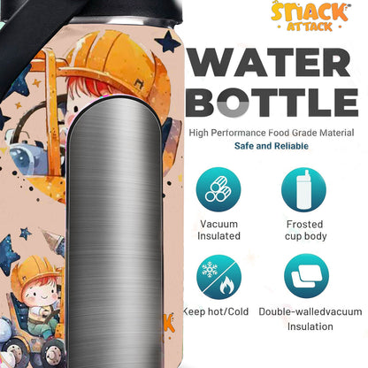 Snack Attack Kids Insulated Water Bottle-12oz Brown Construction 350ml