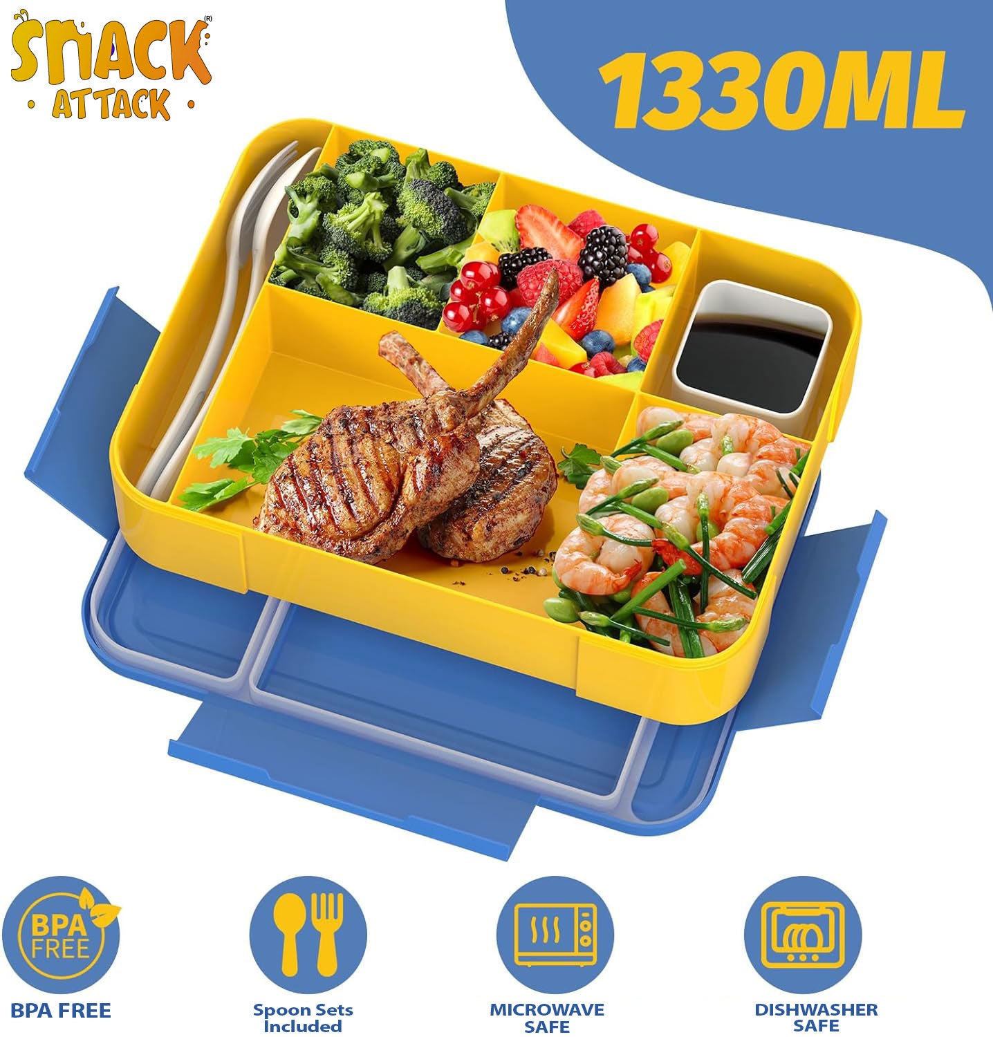 Snack Attack Blue Bento Lunch Box – 5 Compartments