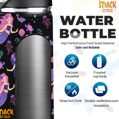 Snack Attack Kids Insulated Water Bottle-12oz Black Mermaid 350ml