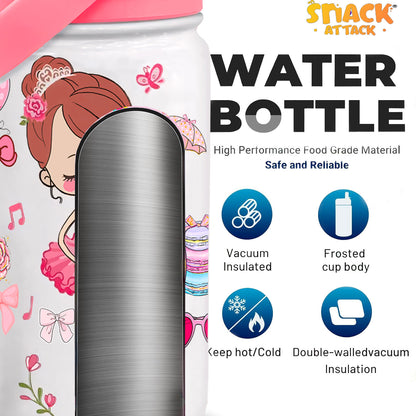Snack Attack Kids Insulated Water Bottle-12oz White Ballerina Dancing Doll 350ml