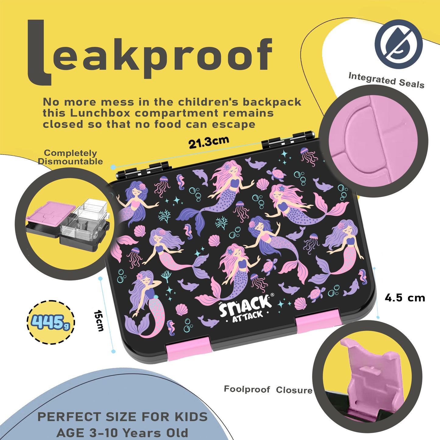 Snack Attack Kids Bento Box – Black Mermaid