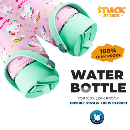 Snack Attack Kids Insulated Water Bottle-12oz (Pink Unicorn) 350ml
