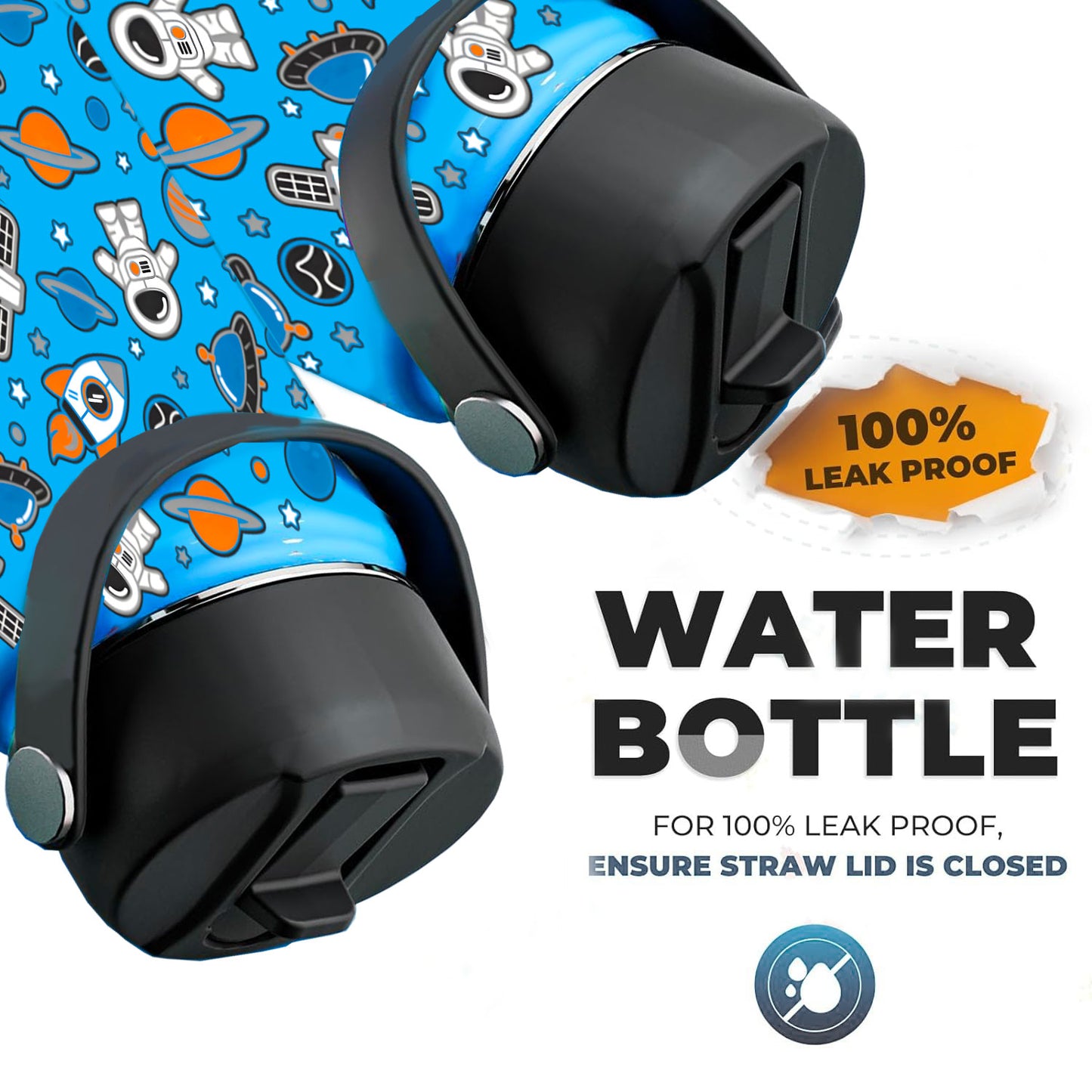 Snack Attack Kids Insulated Water Bottle-12oz Light Blue Space Astronaut 350ml