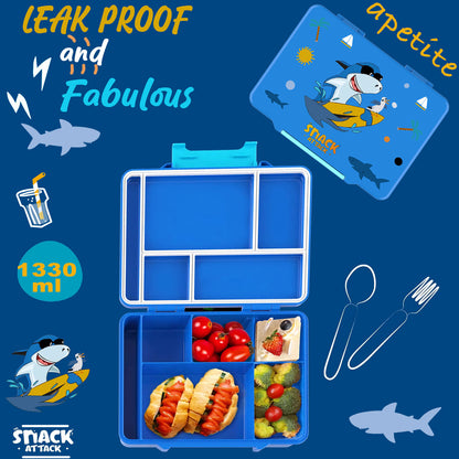 Snack Attack Blue Shark Bento Lunch Box – 5 Compartments