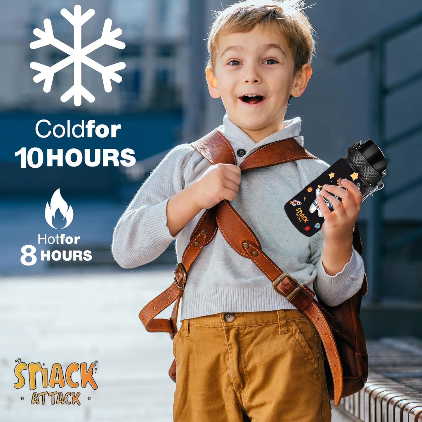 Snack Attack Kids Insulated Water Bottle-12oz Black Astro 350ml