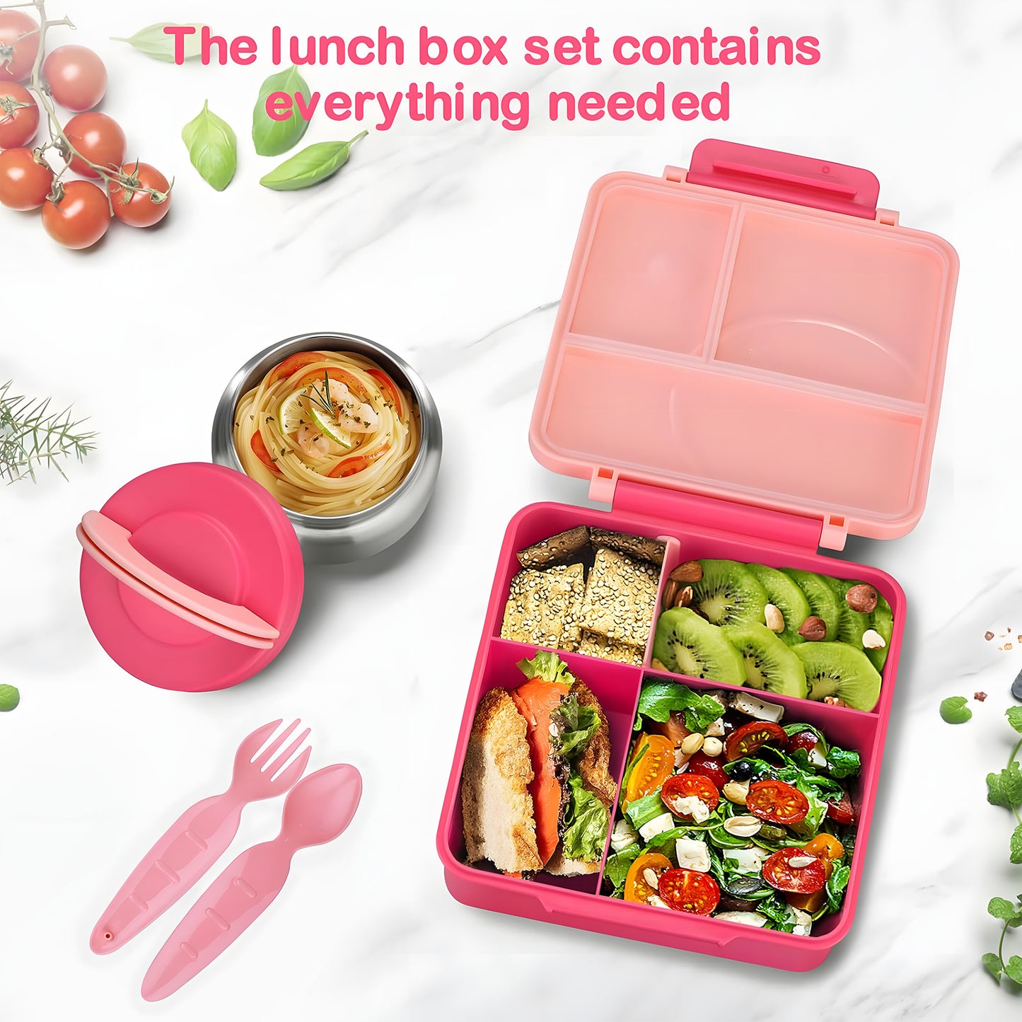 SA Bento Lunch Box for Kids school with 9.7oz Soup thermos Pink Unicorn)