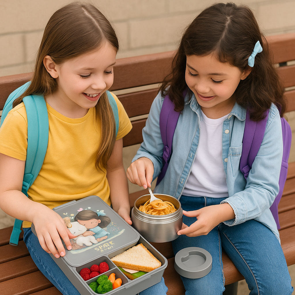SA Bento Lunch Box for Kids school with 9.7oz Soup thermos Jar Gray Unicorn Hug)