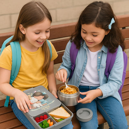SA Bento Lunch Box for Kids school with 9.7oz Soup thermos Jar Gray Unicorn Hug)