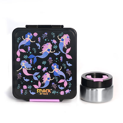 SA Bento Lunch Box for Kids school with 9.7oz Soup thermos Jar Black Mermaid)