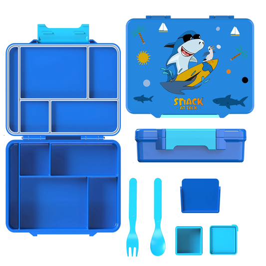 Snack Attack Blue Shark Bento Lunch Box – 5 Compartments
