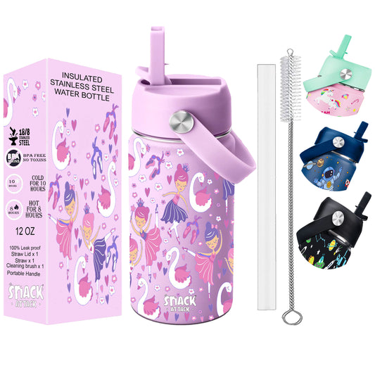 Snack Attack Kids Insulated Water Bottle-12oz (Lilac Ballerina)