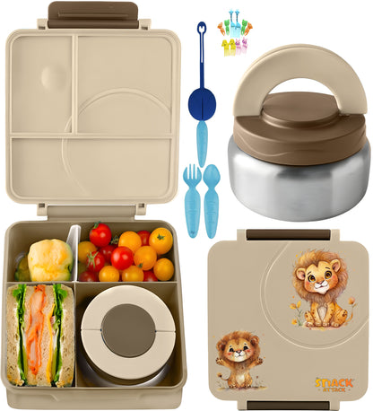 Khaki Lion Bento Lunch Box with 9.7oz Thermos