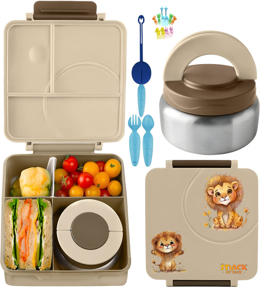 Khaki Lion Bento Lunch Box with 9.7oz Thermos