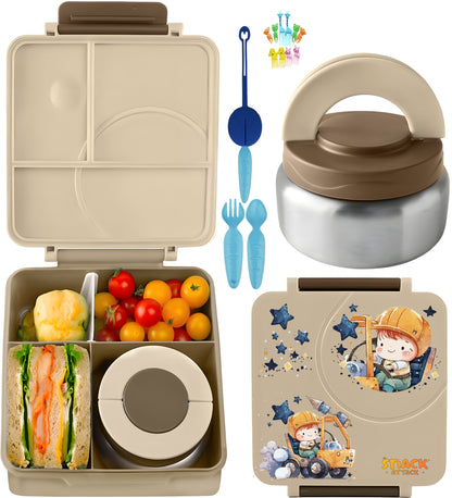 Snack Attack Khaki Construction Bento Lunch Box with Thermos